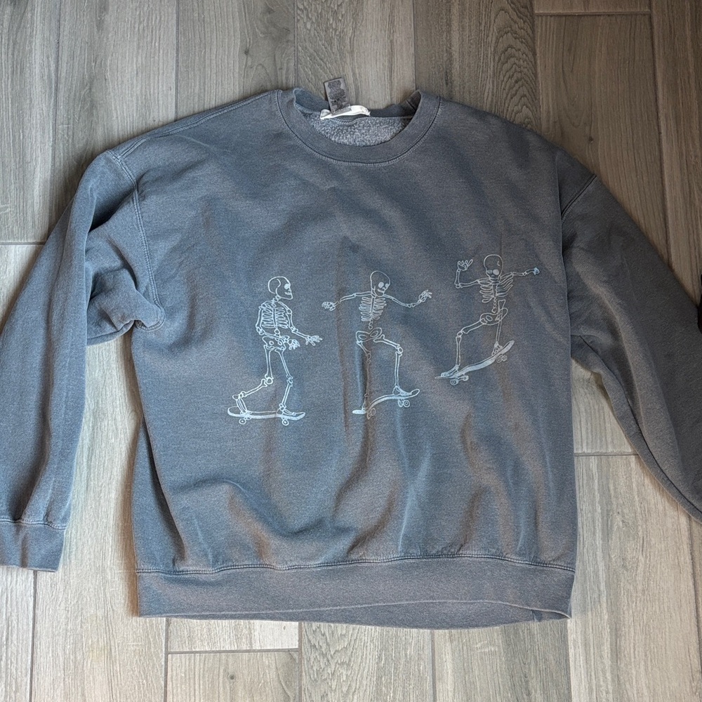 Urban Outfitters Charcoal Skeleton Skate Crewneck Sweater